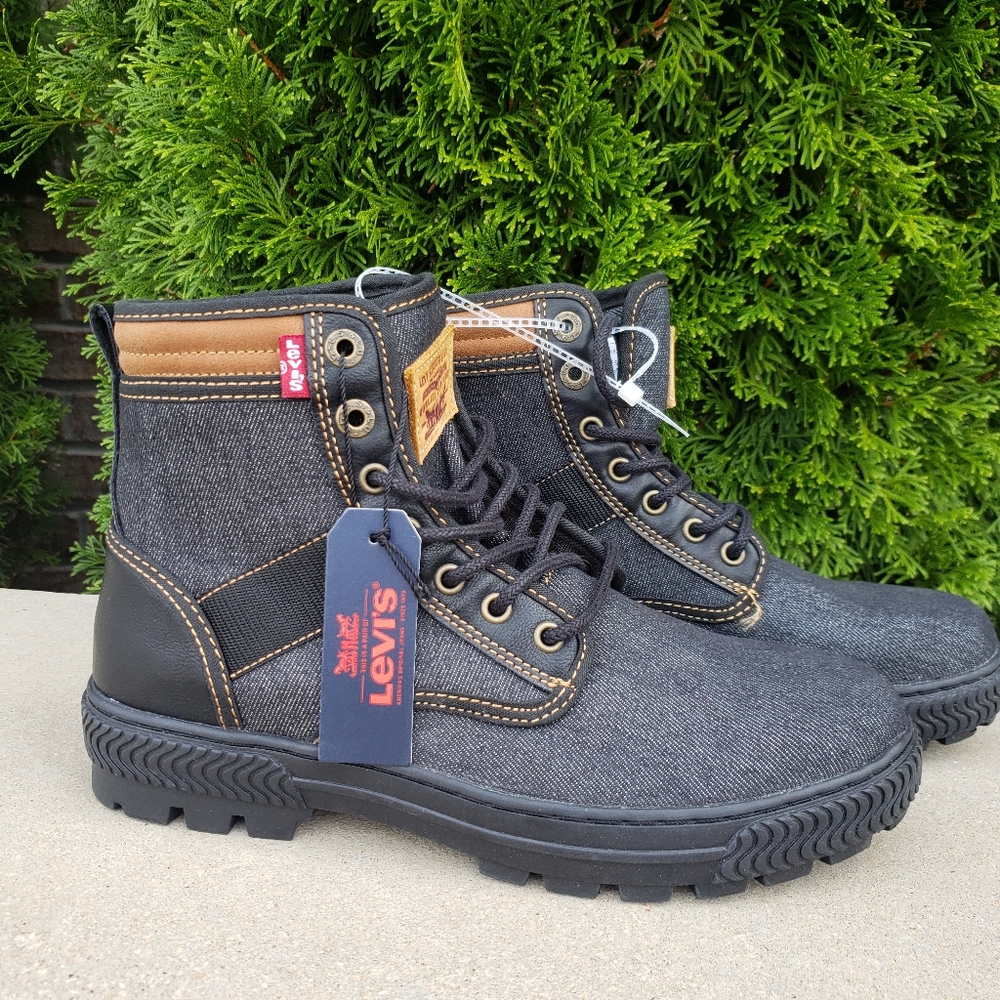 NWT LEVI'S Lace-up High-top Denim/Leather Boots 9 - Picture 1 of 9